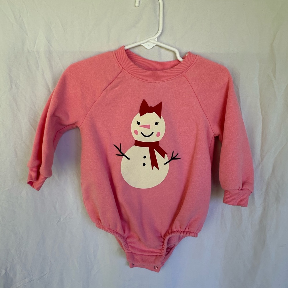 Old Navy Pink Crewneck Baby Bubble Sweatshirt with Snowman Detail